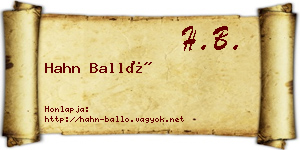 Hahn Balló névjegykártya